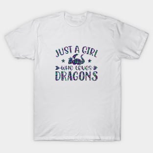 Just A Girl Who Loves Dragons Blue Confetti Leopard T-Shirt